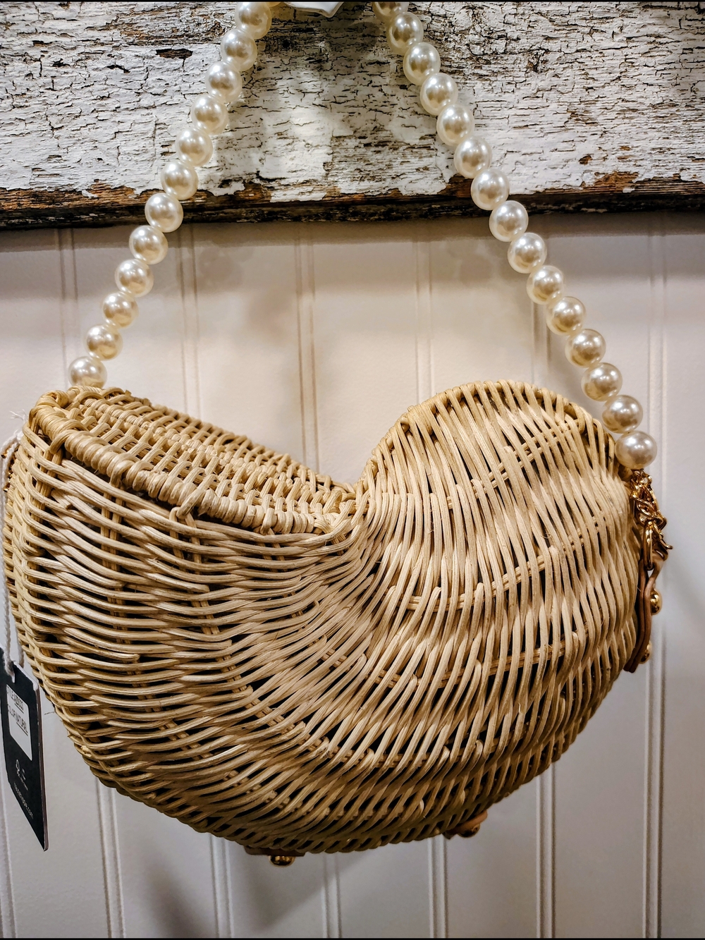 Haute Hippie Woven Rattan Crescent Crossbody with Pearl Strap - Natural - Picture 6 of 15